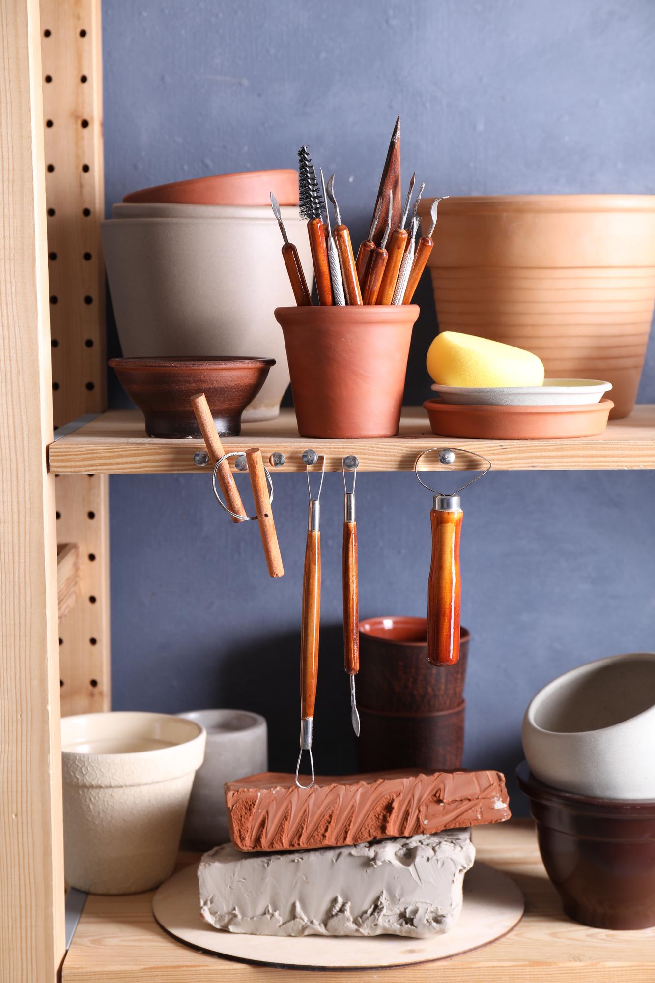 Workshop kitchen with utensils and organized shelves